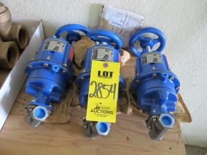 LOT (3) VALVES, DIAPHRAGM TYPE, 3/4" SIZE, ALLOY-20 MATERIAL, SOCKET WELD CONNECTIONS, VITON DIAPHRAGM SOFTGOODS, 0HRT (SPRING CLOSE) OPERATOR. WITH TOP MOUNTED HANDWHEEL REFERENCE S/N 86673 FOR ORDERING LINE PRESSURE 150 PSIG, PART # 3/4"/42-3-V/0HRT (W-51) LOADING & HANDLING FEE $5-